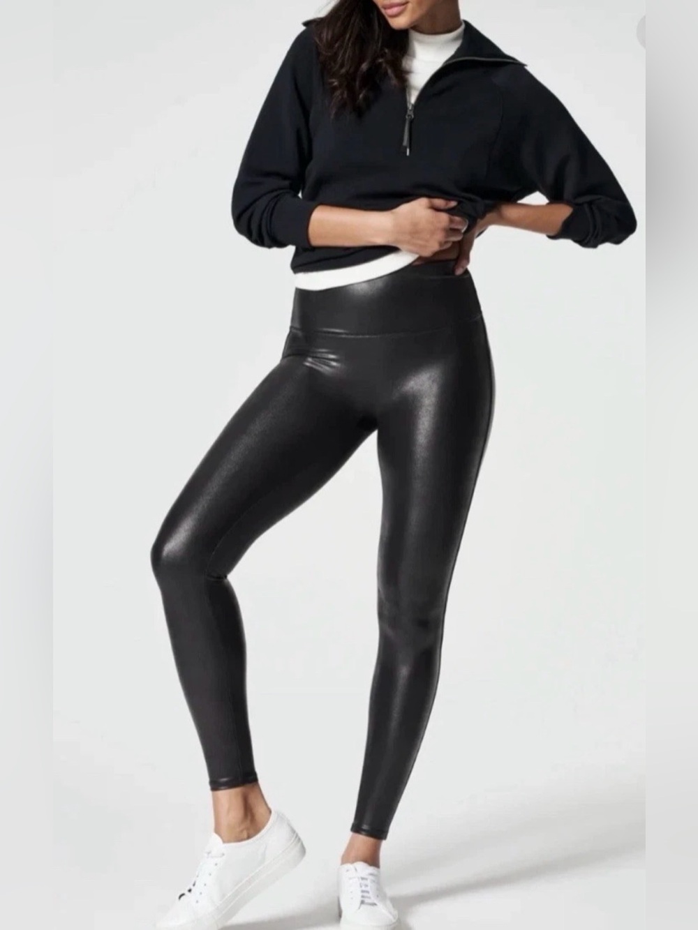 NEW SPANX Faux Leather Leggings High Rise Black Shaping Skinny Pants Medium